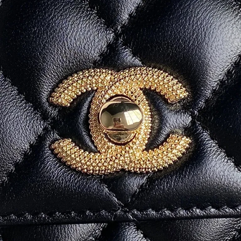View 8 of Chanel-Style Quilted Flap Bag - Classic Black Leather