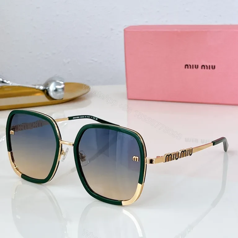 View 2 of Lux Black & Gold Rim Sunglasses with Miu Miu Hardware