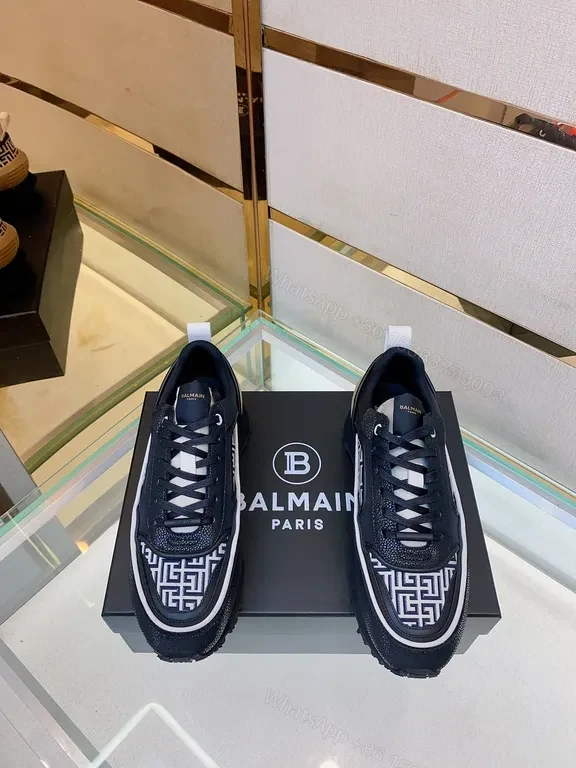 View 9 of Monochrome Greek Key High-Top Sneaker â€” Luxe Comfort, Balmain