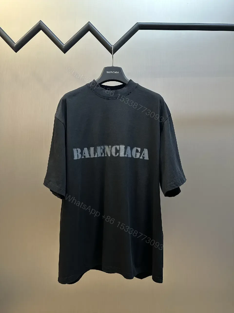 View 6 of Dark Charcoal Oversized Tee with Faded BALenciaga Logo Print Pro