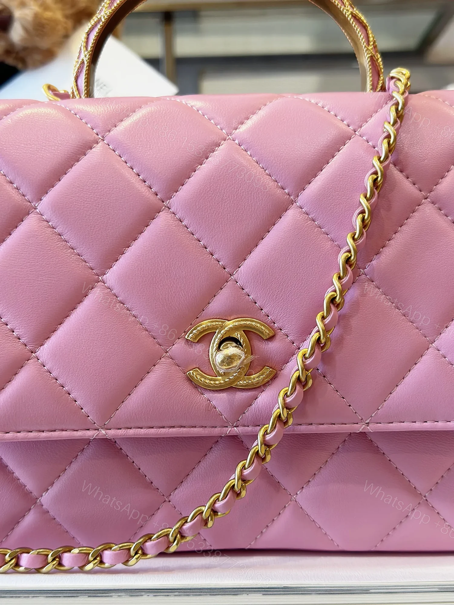 View 7 of Chanel Coco Mini Handbags Pink With Lock Gold 22x21cm