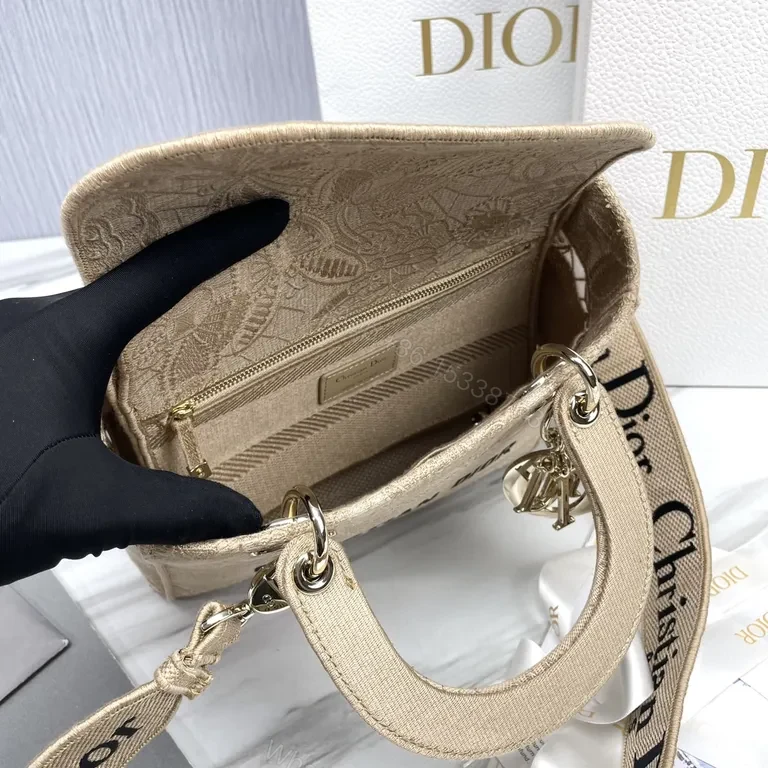 View 6 of Beige Lace-Textured Mini Bag with Monogram, Luxury Chic