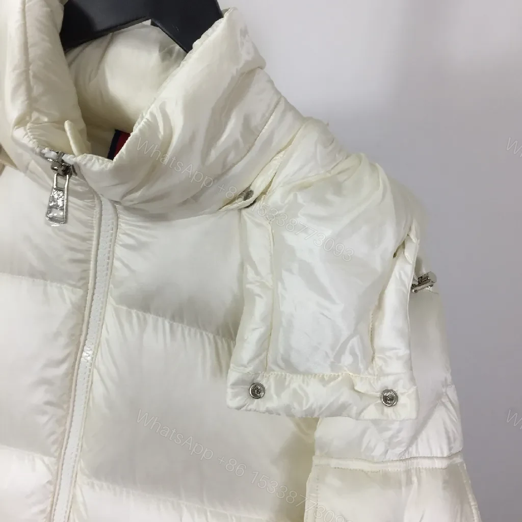 View 7 of White Puffer Jacket: Button-Detail, Luxe Moncler-Style Accent