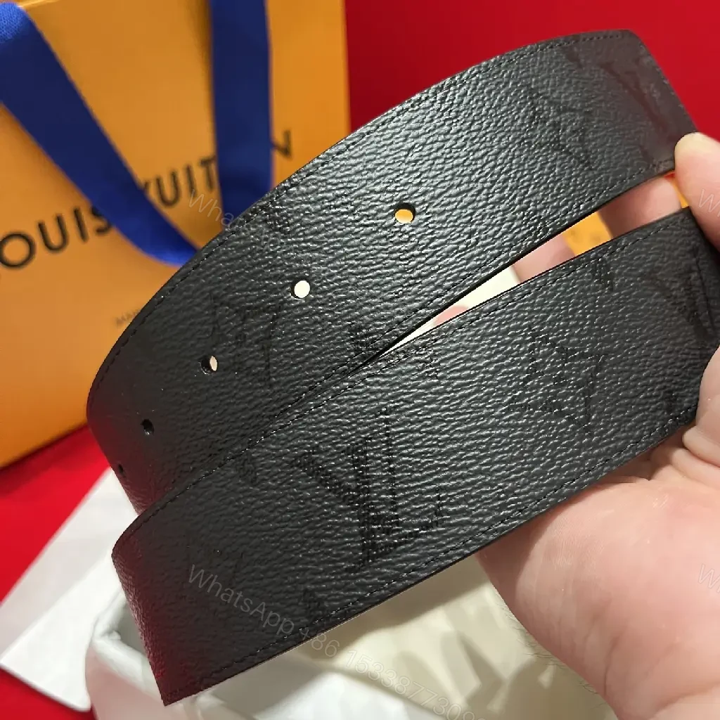 View 5 of Black Leather Belt - Pebbled Texture with Large Silver LV Buckle