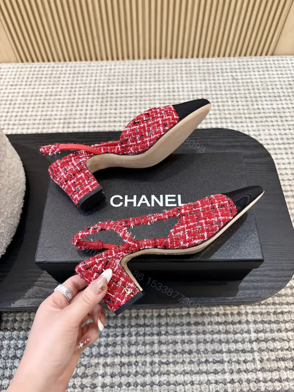 View 7 of Red Tweed Slingbacks: Modern Luxe, Comfortable Heels