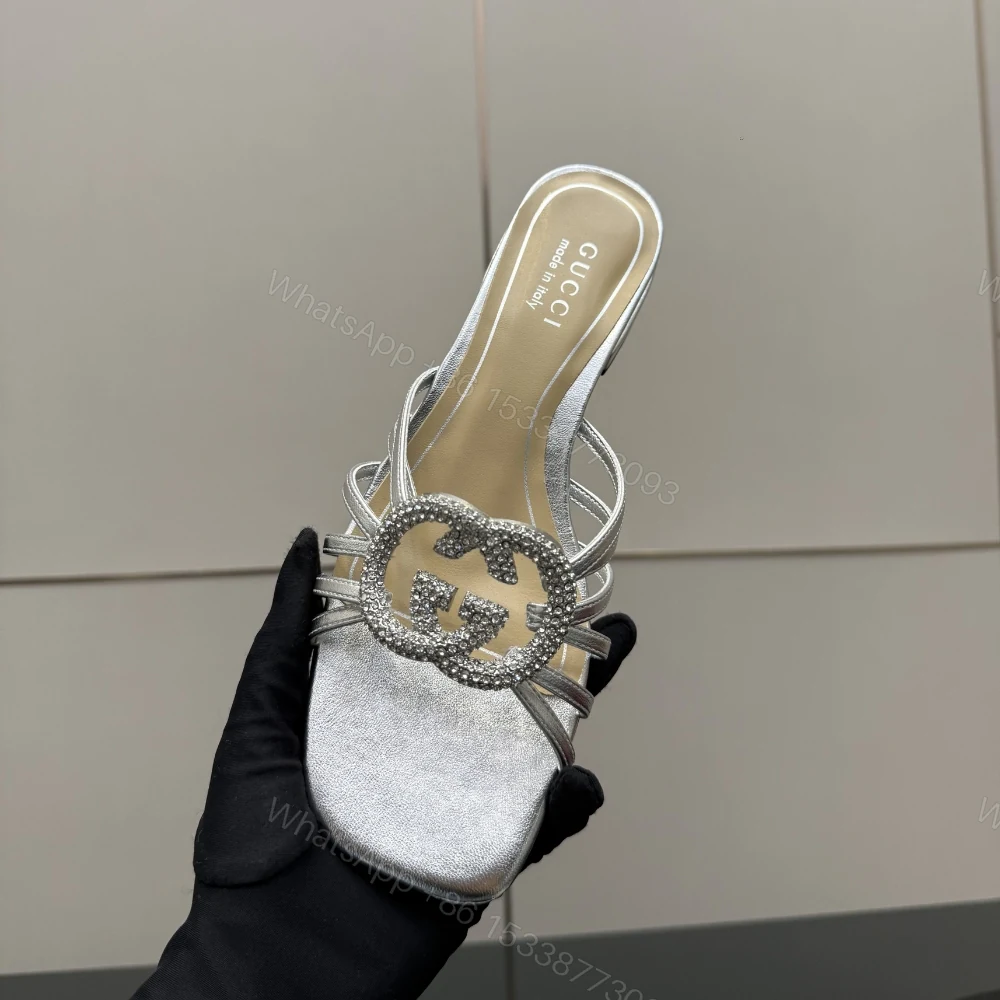 View 8 of Gucci Women Slide With Crystal Interlocking G Silver