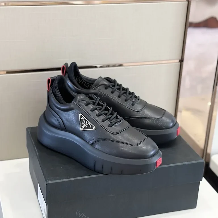 View 8 of Bold Black Leather Platform Sneaker â€” Prada Milano Style