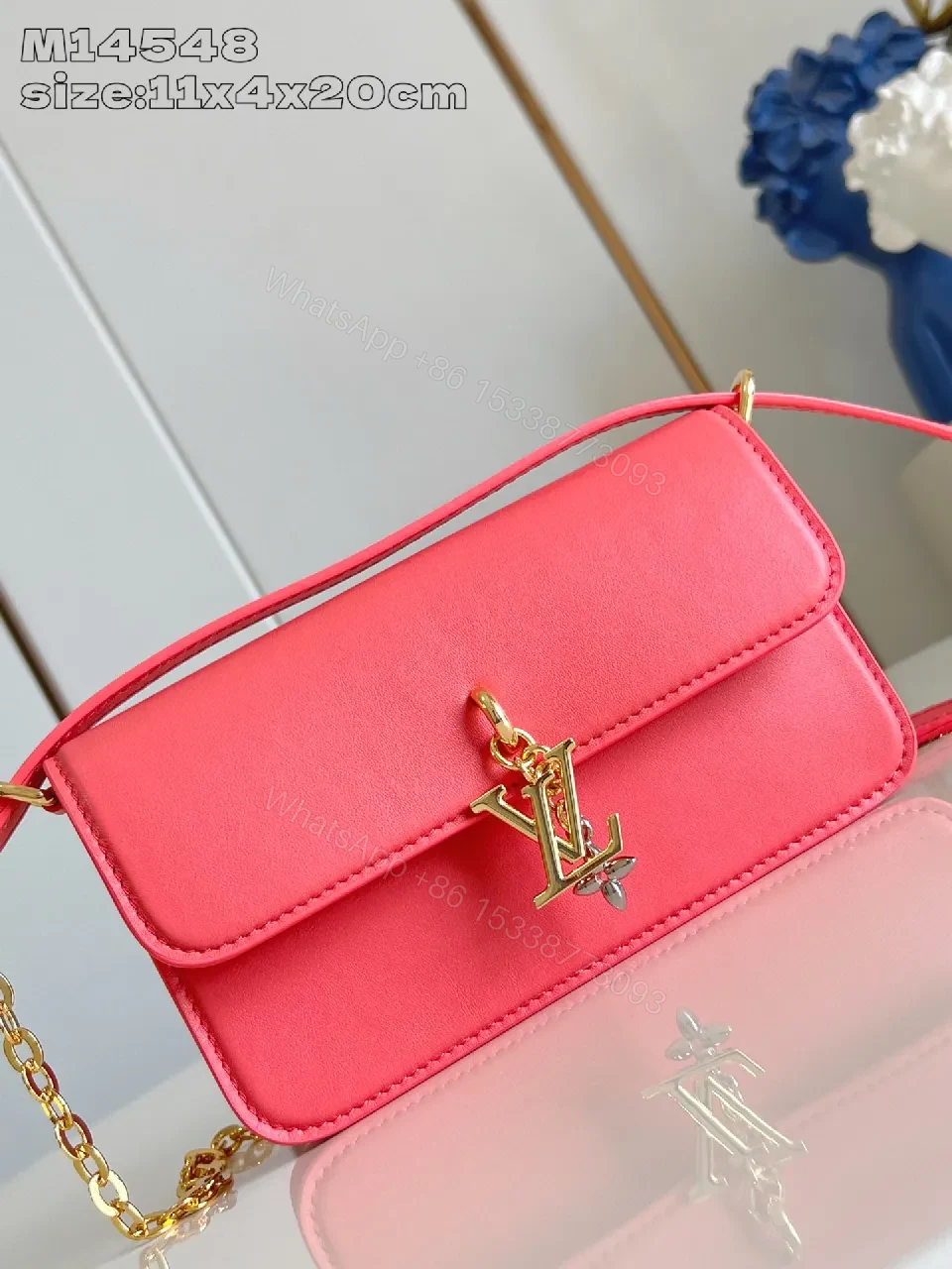View 3 of Pink Faux Leather Crossbody, Gold-Hardware, Color-Block Chic, Compact Everyday Bag