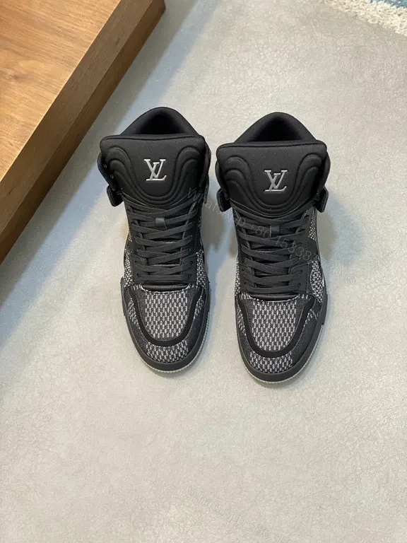 View 6 of Black Leather Mesh High-Top Sneakers | LV-Inspired, All-Day Comfort