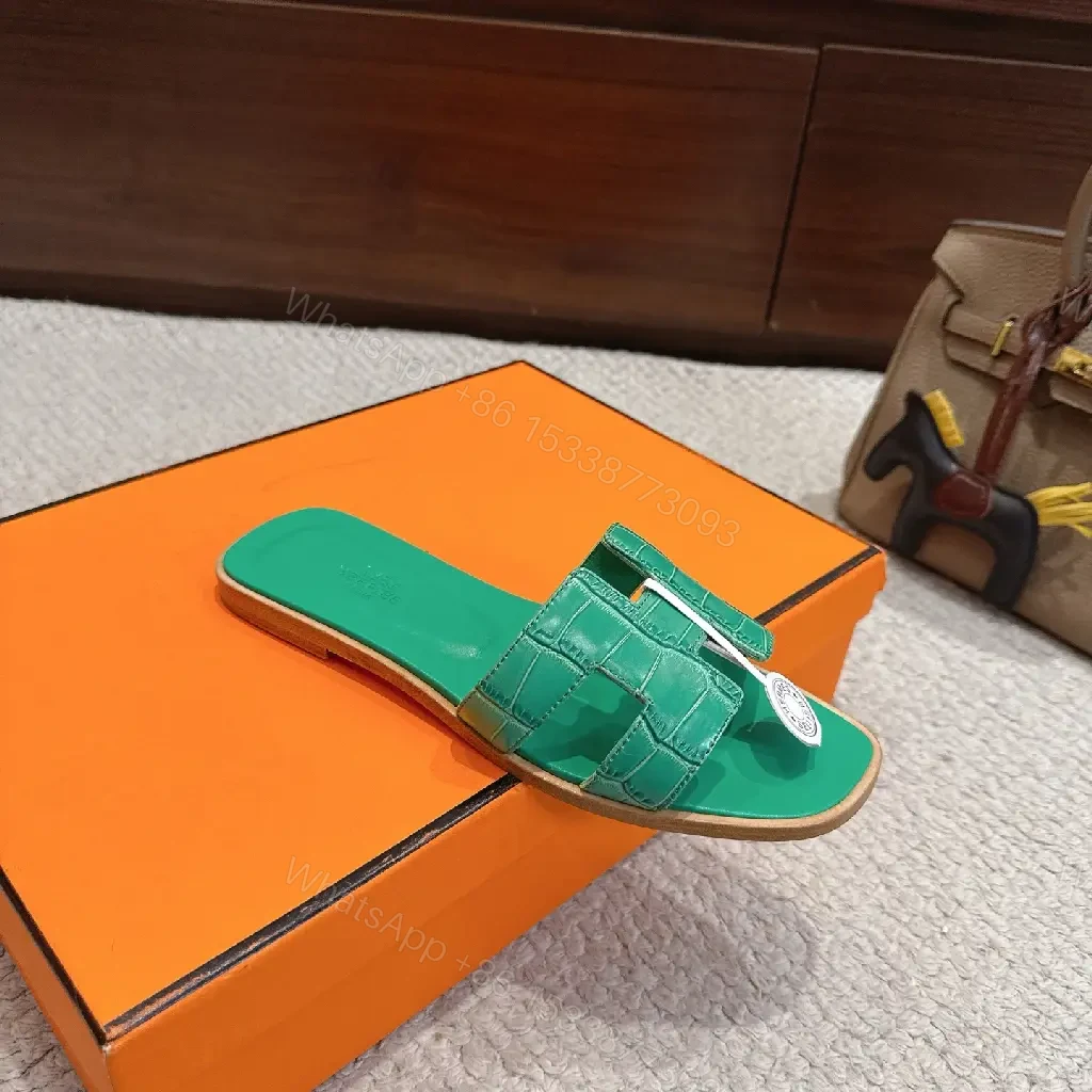 View 10 of Vivid Green Leather Slide: Luxe Comfort, Everyday Chic
