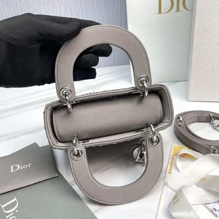 View 3 of Structured Chic Lattice Handbag: Compact Dior-Style Texture Bag