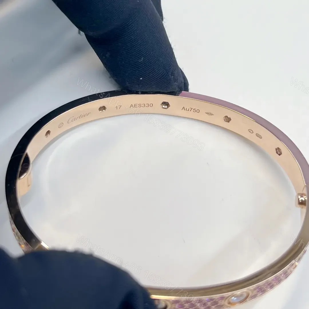 View 3 of New Released 18K Rose Gold Classic Cartier Love Bracelet with Pink Sapphire Pave 6.1MM