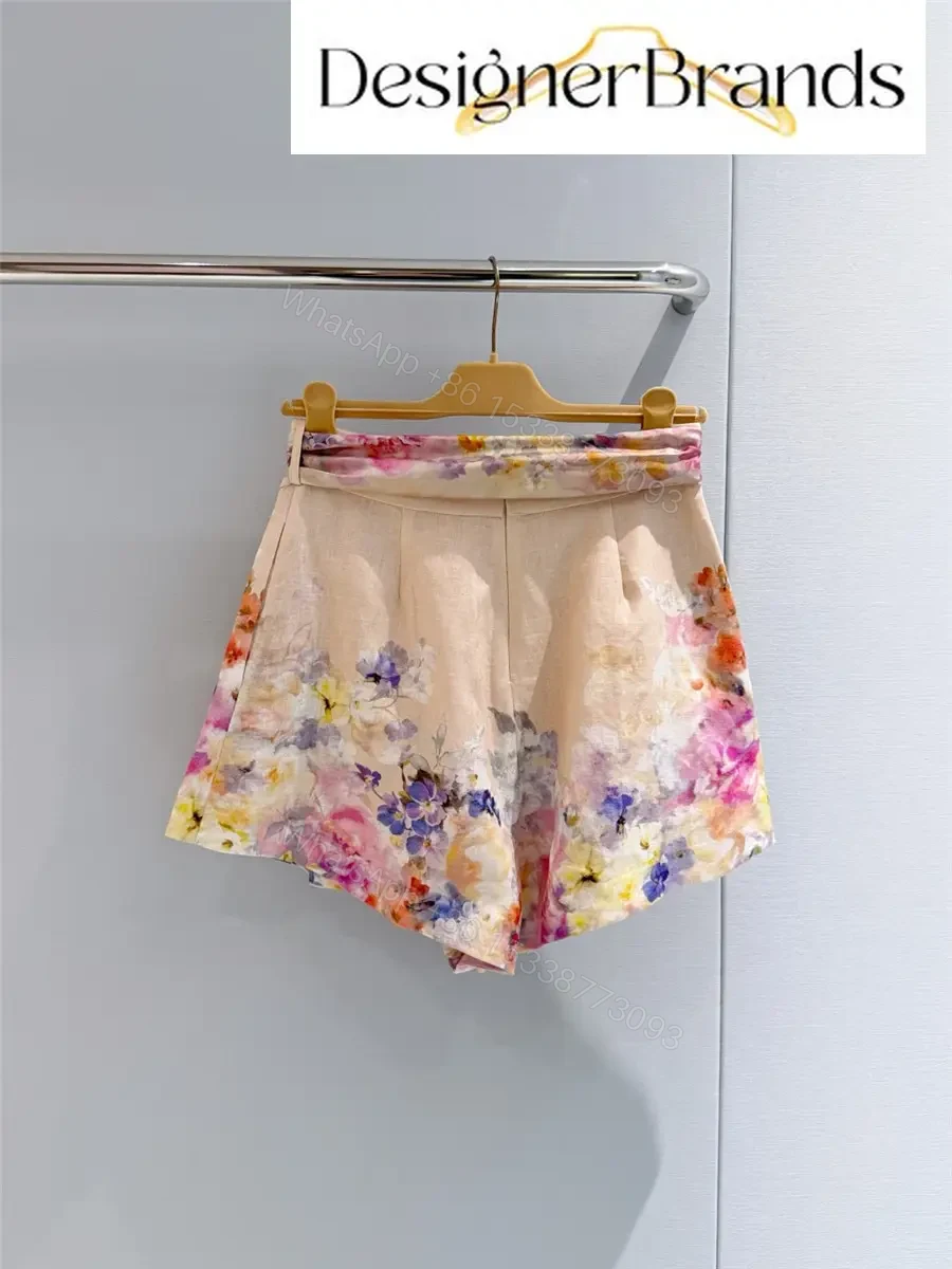 View 4 of Zimmermann Crush Tuck Floral Linen Shorts