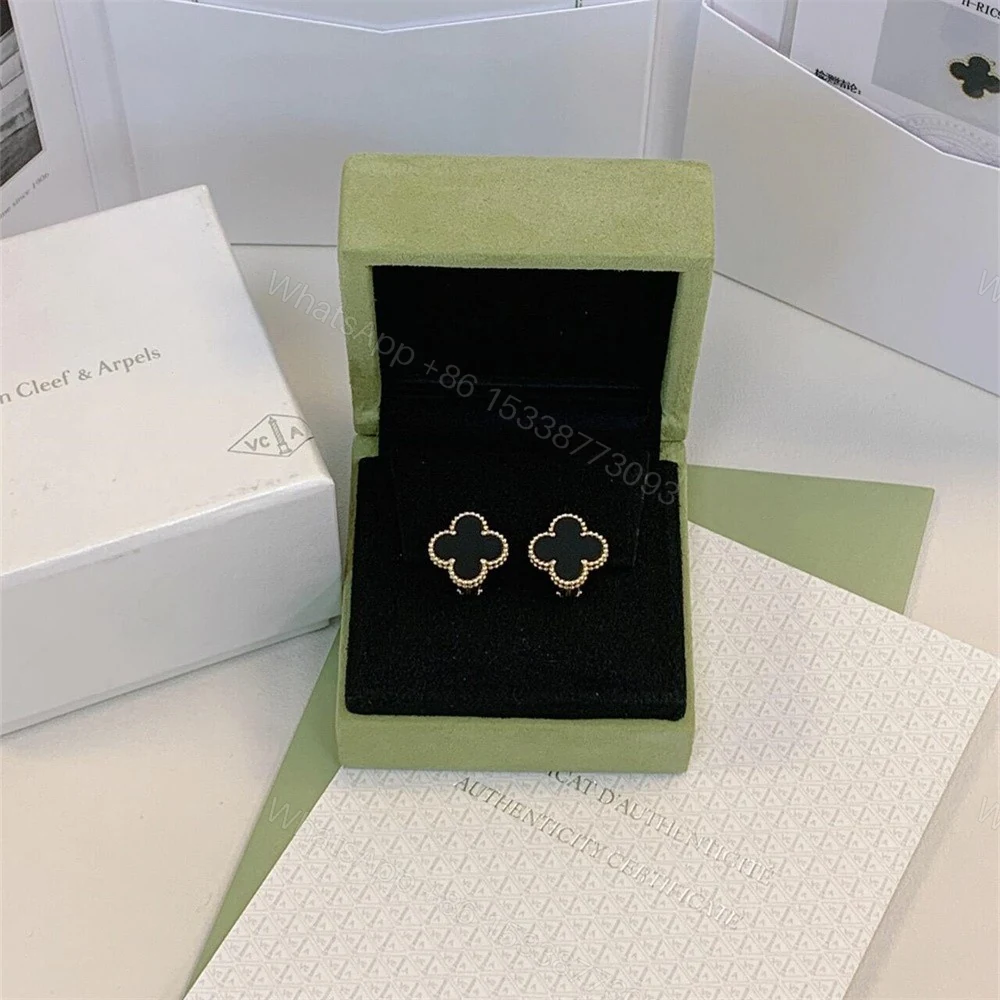 View 3 of Van Cleef & Arpels Vintage Alhambra Earrings Onyx 18K Yellow Gold VCARA44200