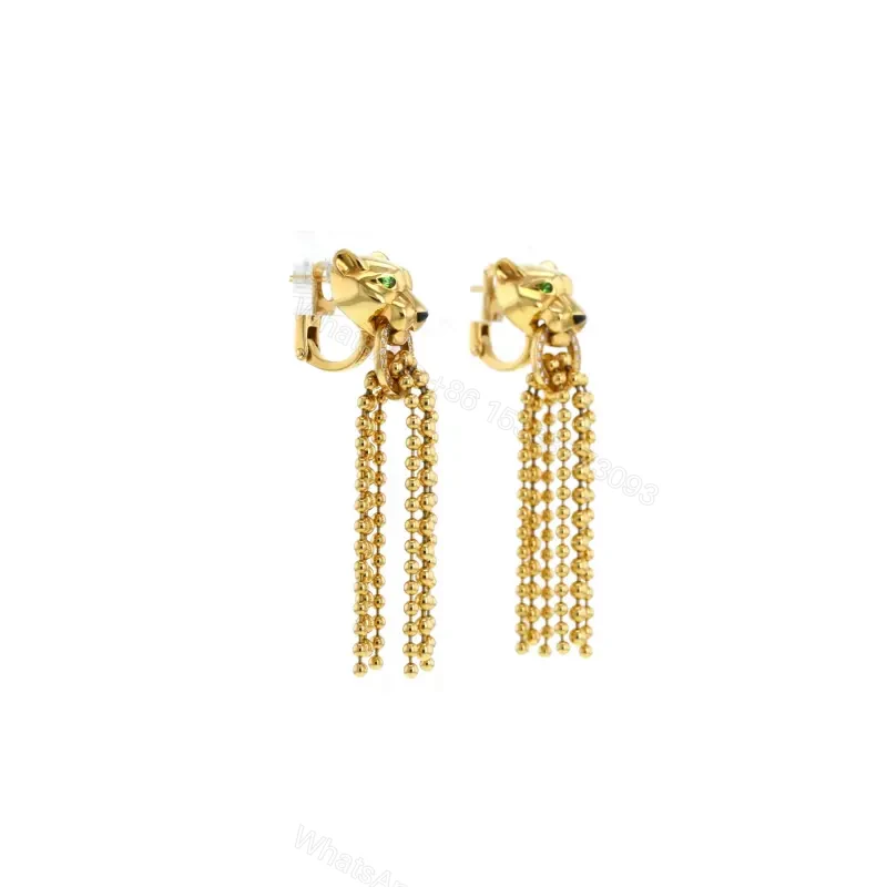 View 6 of 18K Yellow Gold Cartier Panther Diamond Tsavorite Onyx Earrings