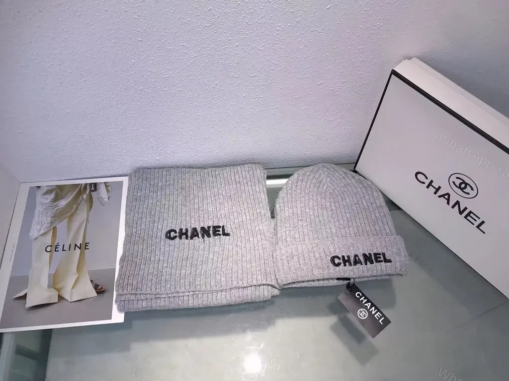 View 7 of White Knit Beanie & Scarf Set â€“ Chanel-Inspired Luxury Style