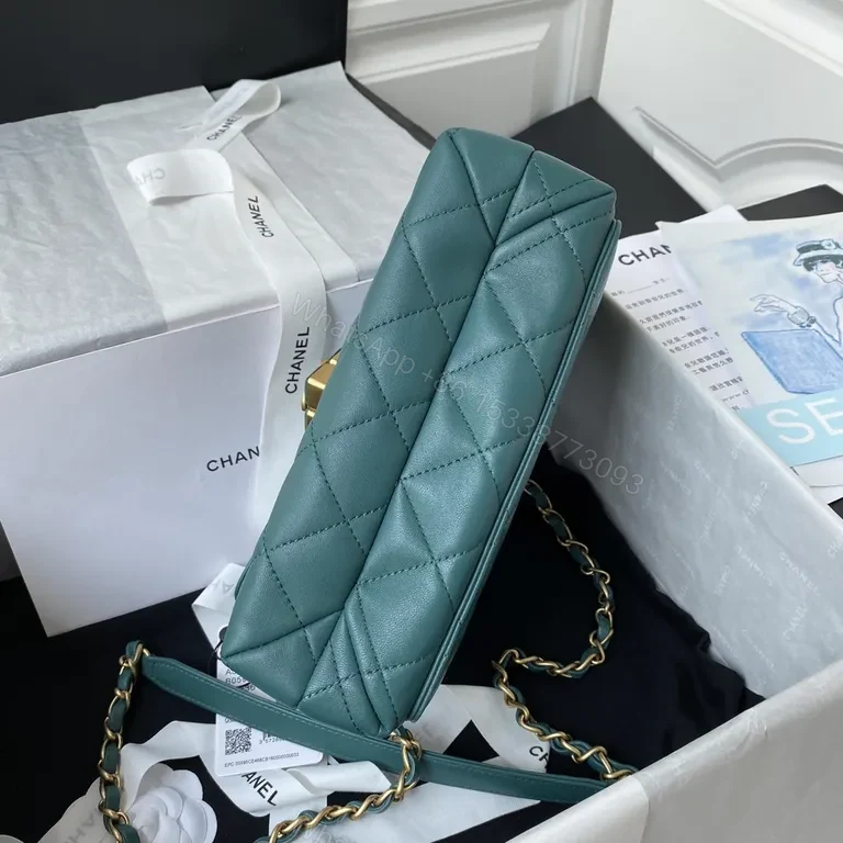 View 4 of Teal Quilted Crossbody: Velvet Calfskin, Gold Accent