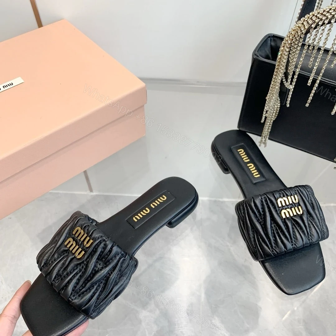 View 4 of MIUMIU MATELASSÉ NAPPA LEATHER SLIDES BLACK