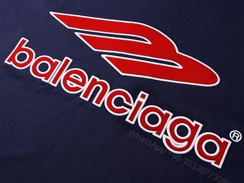 View 5 of Balenciaga Clothes 3B Silhouette Ribbed V-Neck Embroidered & Printed Long-Sleeve T-Shirt Black/Blue