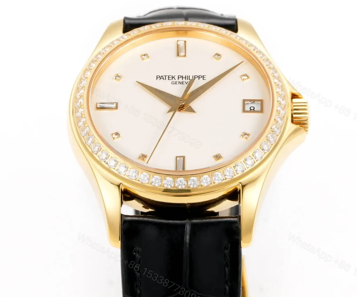 View 4 of Patek Philippe Calatrava Diamond Watch Gold Case Leather Strap Ultimate 37MM PP-CALA-DIA-GOLD37