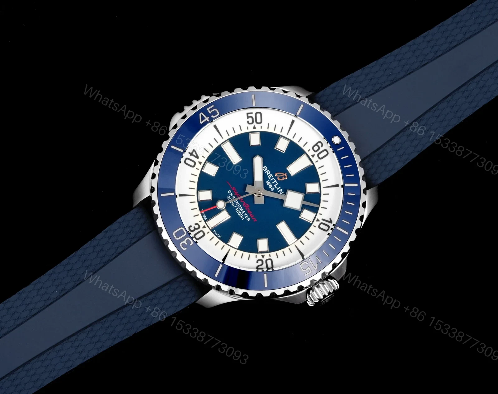 View 2 of Breitling Superocean Blue Replica 46MM Premium Blue Rubber Strap Diver Edition BT-SO-BLU-RBR-46
