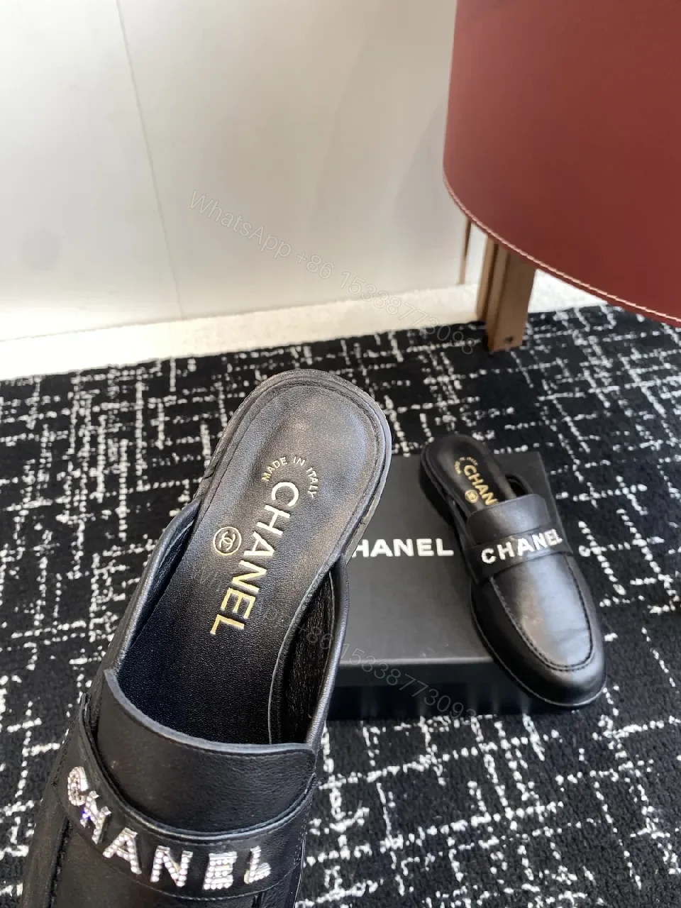 View 8 of Black Leather Slides with Logo Straps - Luxe Everyday Comfort