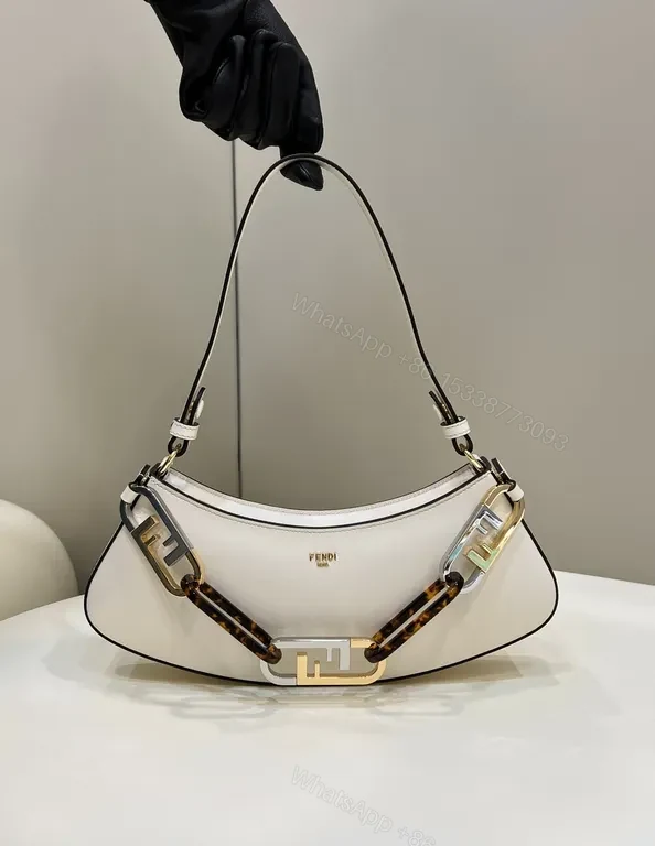 Chic White Leather Handbag: Minimalist Fendi Hardware Elegance — view 1