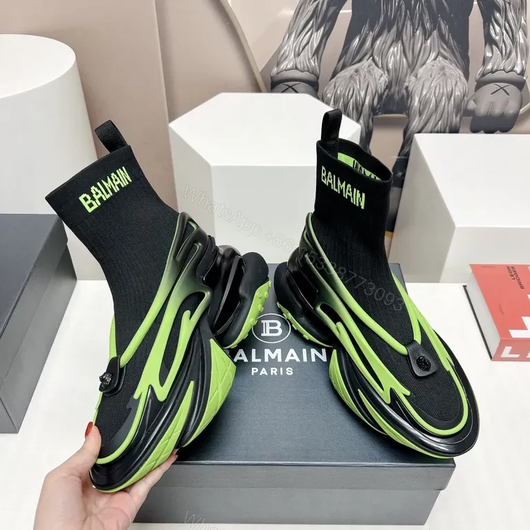 View 7 of Neon Balmain Knit-Top Sneakers: Luxe Sport High-Tops