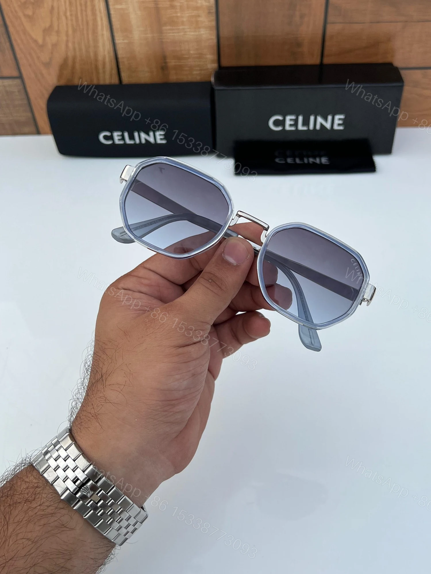 View 4 of FIRST COPY Celine 556 silver blue sunglasses
