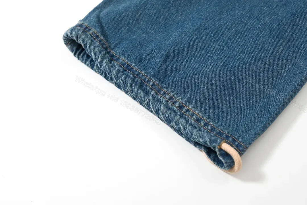 View 9 of Denim-Texture Wide-Leg Lounge Pants with Drawstring Detail