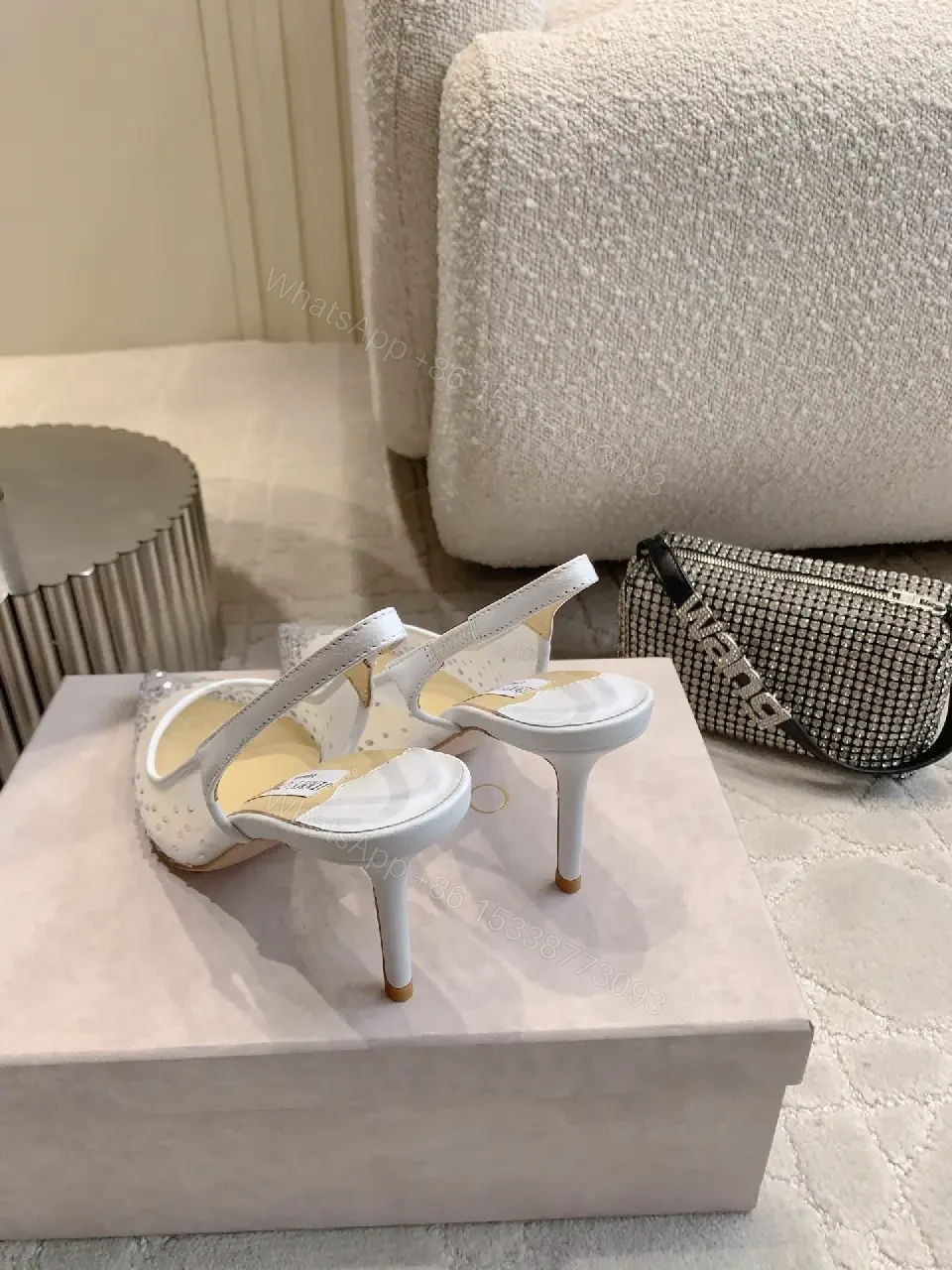 View 5 of Crystal-Embellished Pointed-Toe Slingbacks - Elegant Glam Heels
