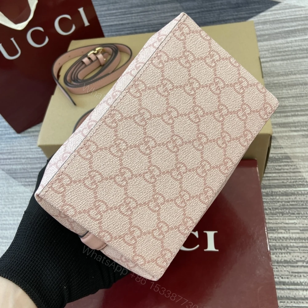 View 9 of GUCCI GG EMBLEM SMALL BUCKET BAG LIGHT PINK COATED FABRIC 21CM 815118 FAD6L 8459