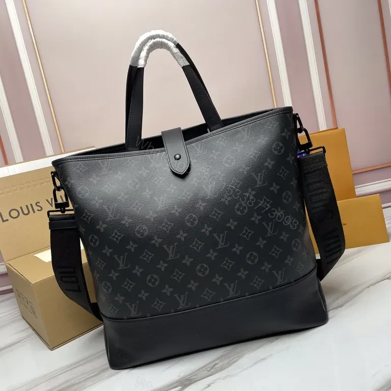 View 8 of Black Monogram Tote: Coated Canvas Luxury, All-Day Comfort Tote