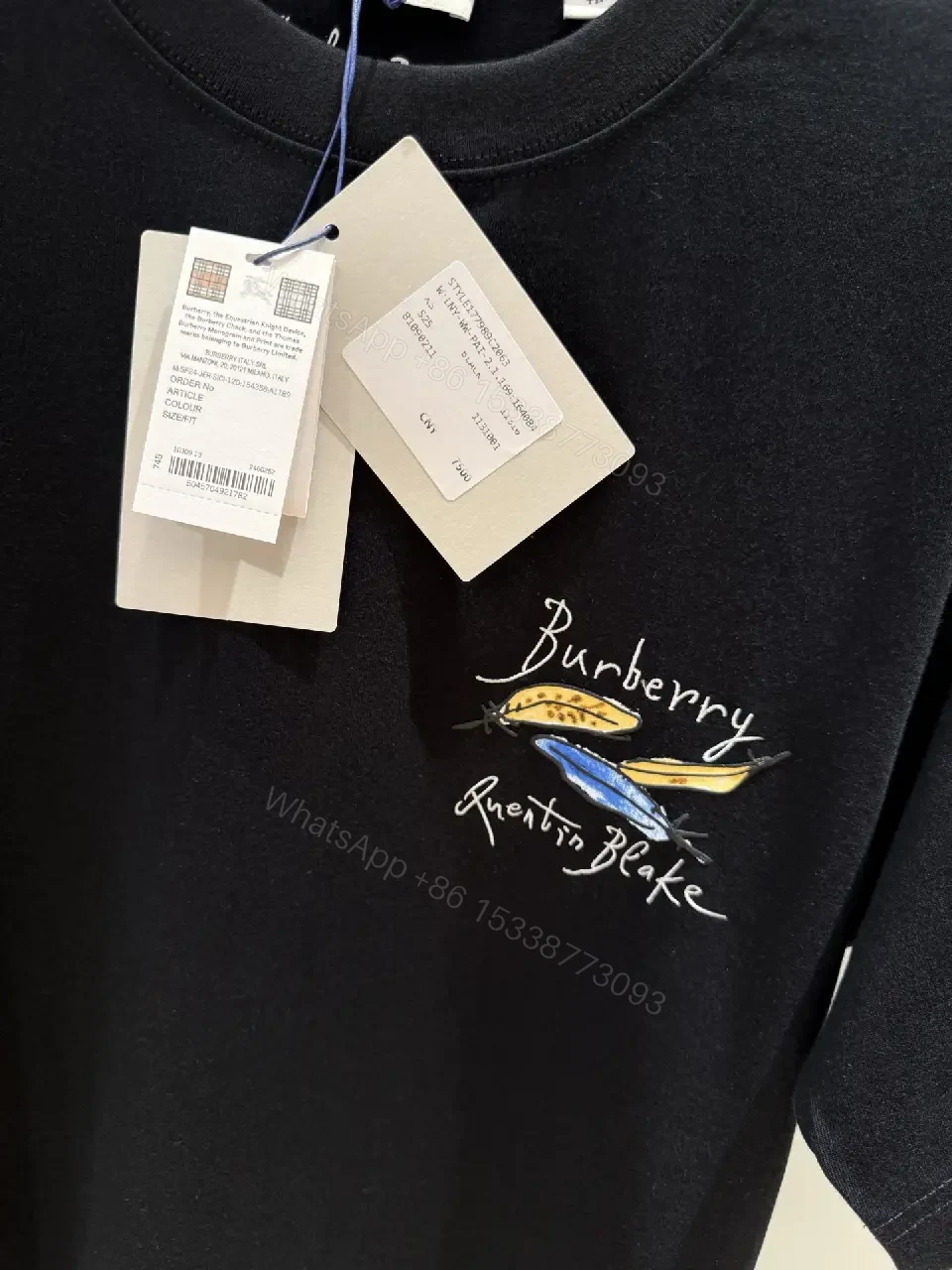 View 6 of Black Cotton T-Shirt with Embroidered Burberry Graphic Tee