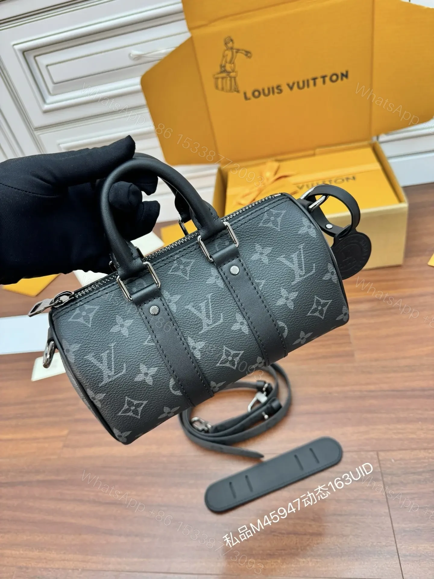 View 3 of Louis Vuitton Keepall Bandoulière 25 Bag in Monogram Eclipse