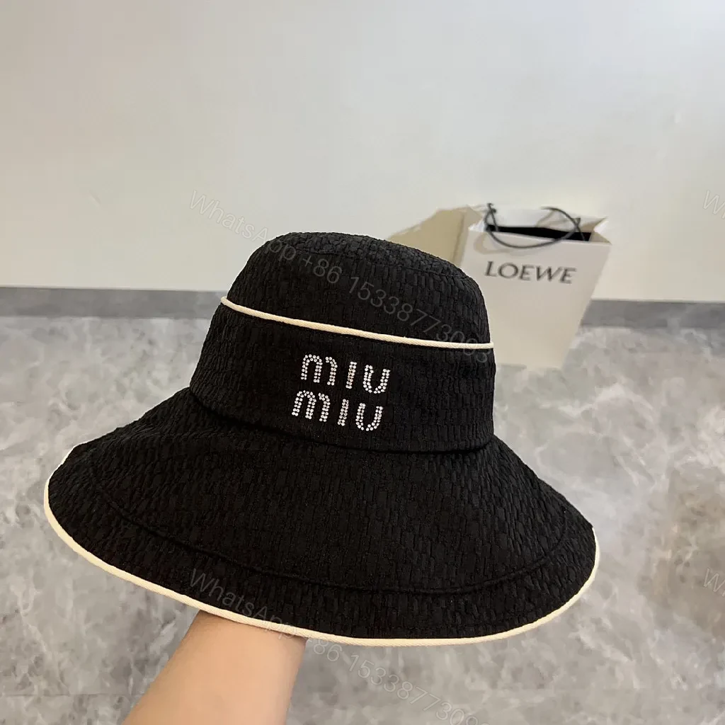 Structured Black Straw Bucket Hat — Crystal Logo Accent, All-Season Style — view 1