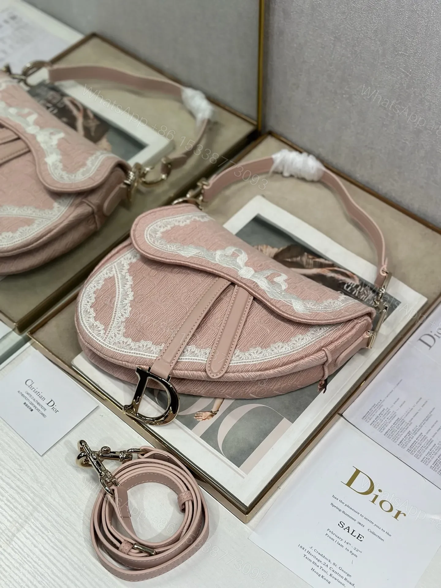 View 2 of Dioramour Small Saddle Bag with Strap Soupir Pink