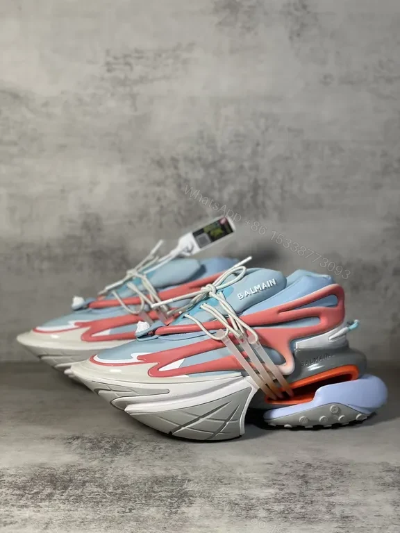 View 5 of Colorful Faux Balmain Sneakers: Geometric Textures, Avant-Garde Style