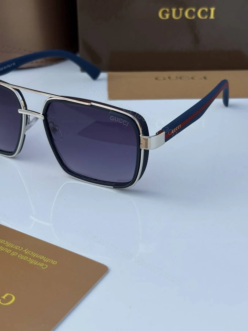 View 4 of First Copy Gucci Navigator Sunglasses Silver Frame Gradient Grey Lens