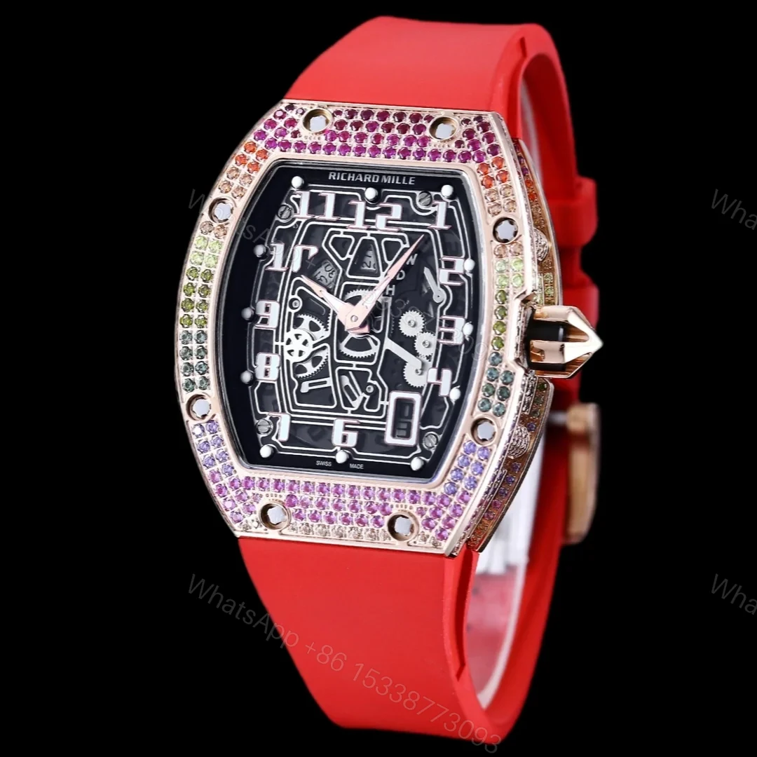 View 2 of Richard Mille RM67-01 Automatic Ultra Thin Skeleton Watch 38/48MM Barrel Case Red Strap Digital Hour Markers Premium Edition RM67-01-AT-RED-SK48