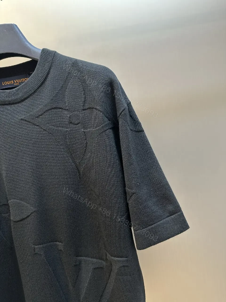View 10 of Dark Charcoal Embossed LV Monogram Tee, Relaxed Fit Crewneck Short-Sleeve