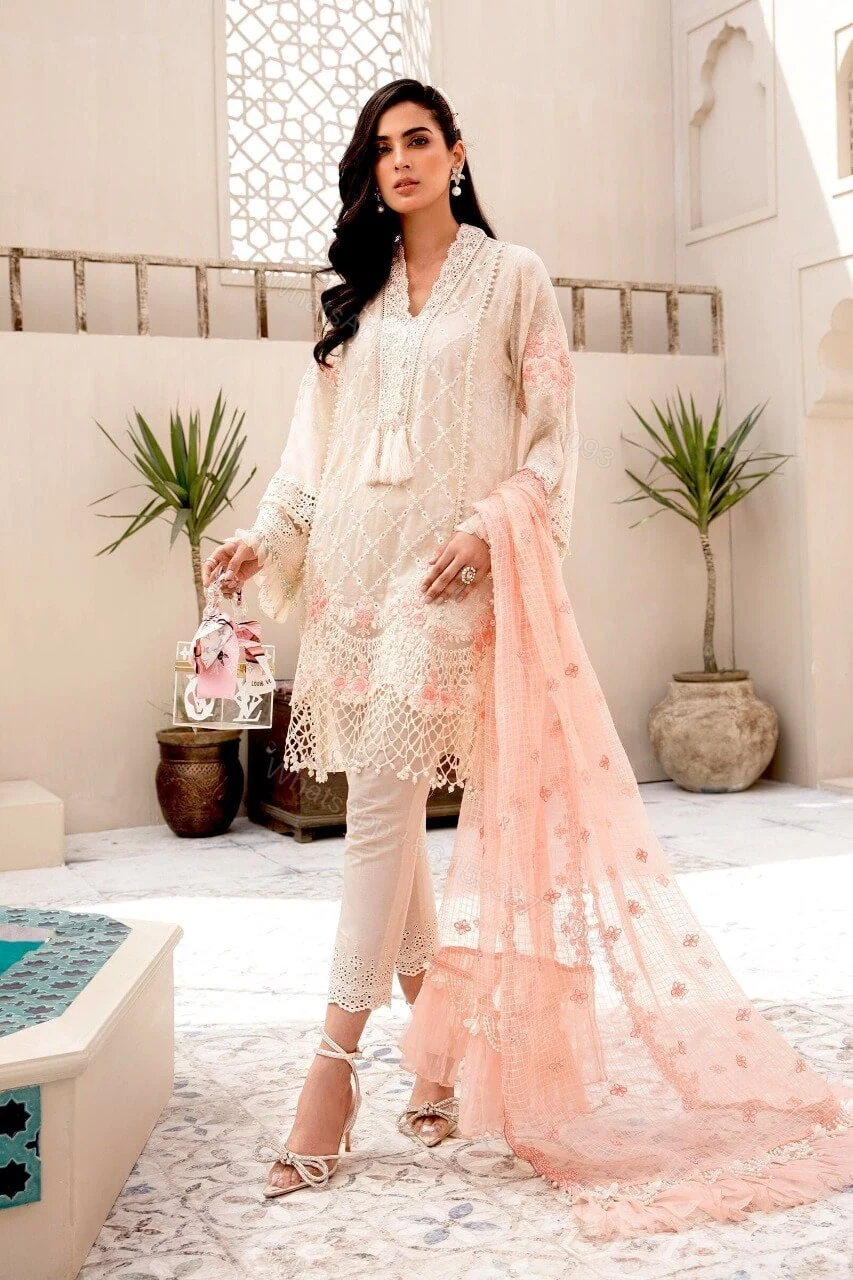 Maria B Off White and Peach Lawn Master Replica — view 1