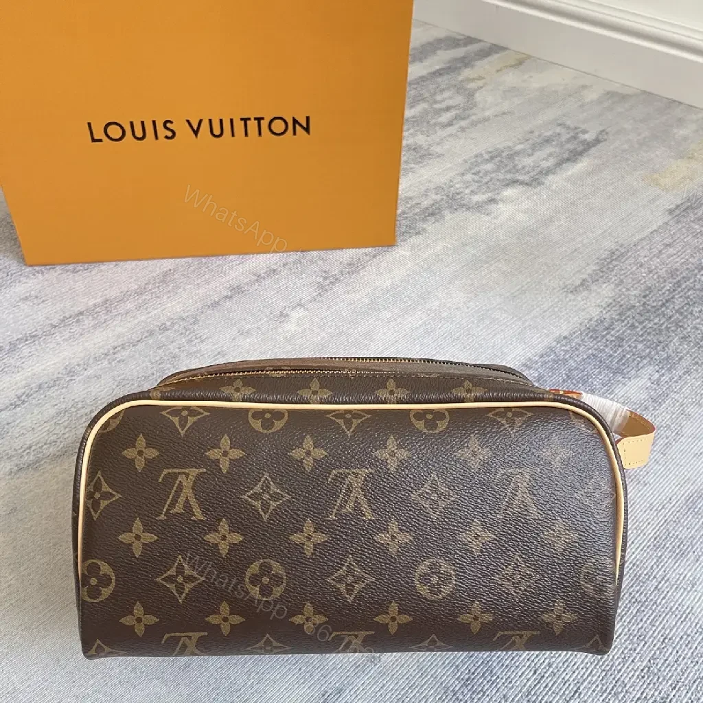 View 5 of Brown Leather-Toned LV Monogram Cosmetic Pouch with Gold Zipper