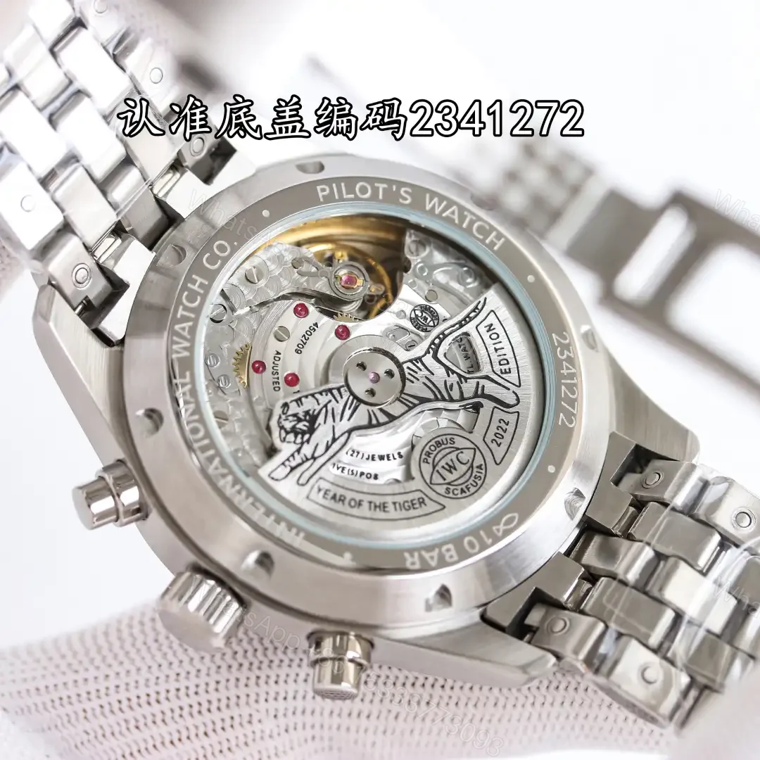 View 8 of IWC Pilot Chronograph N9 Rose Dial Stainless Steel Bracelet 43mm IW3777-ROSE