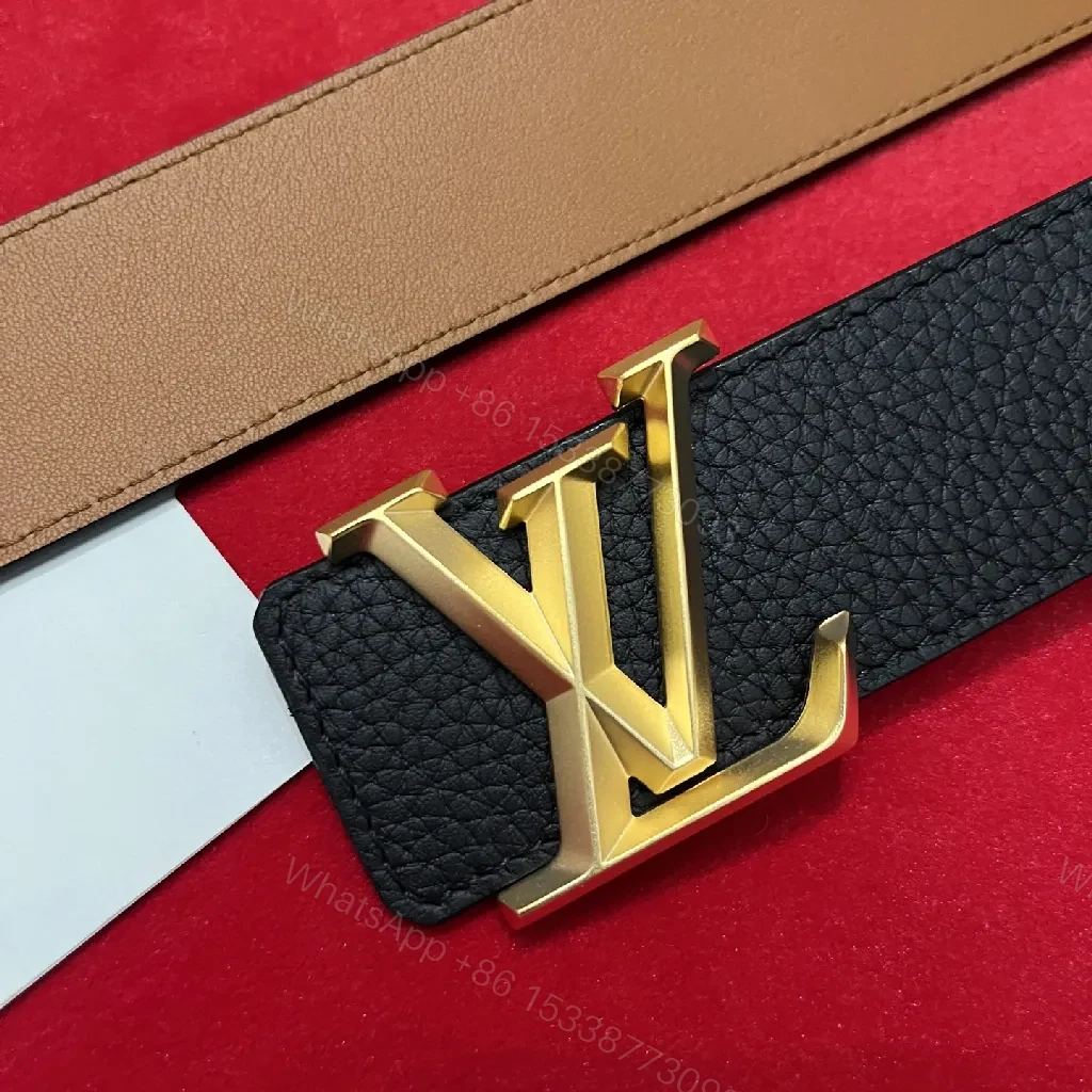 View 3 of Classic Black Leather Belt with Gold Buckle - Unisex Luxury Accessory