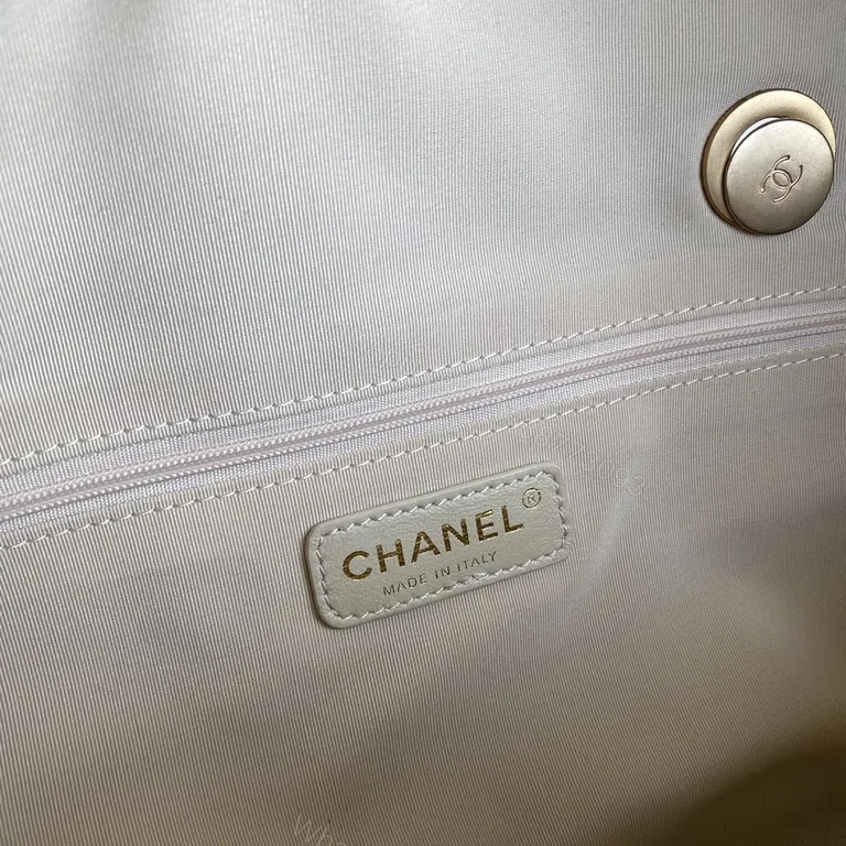 View 2 of White Quilted Weekend Bag: Gold Chain, CC-Inspired Luxury