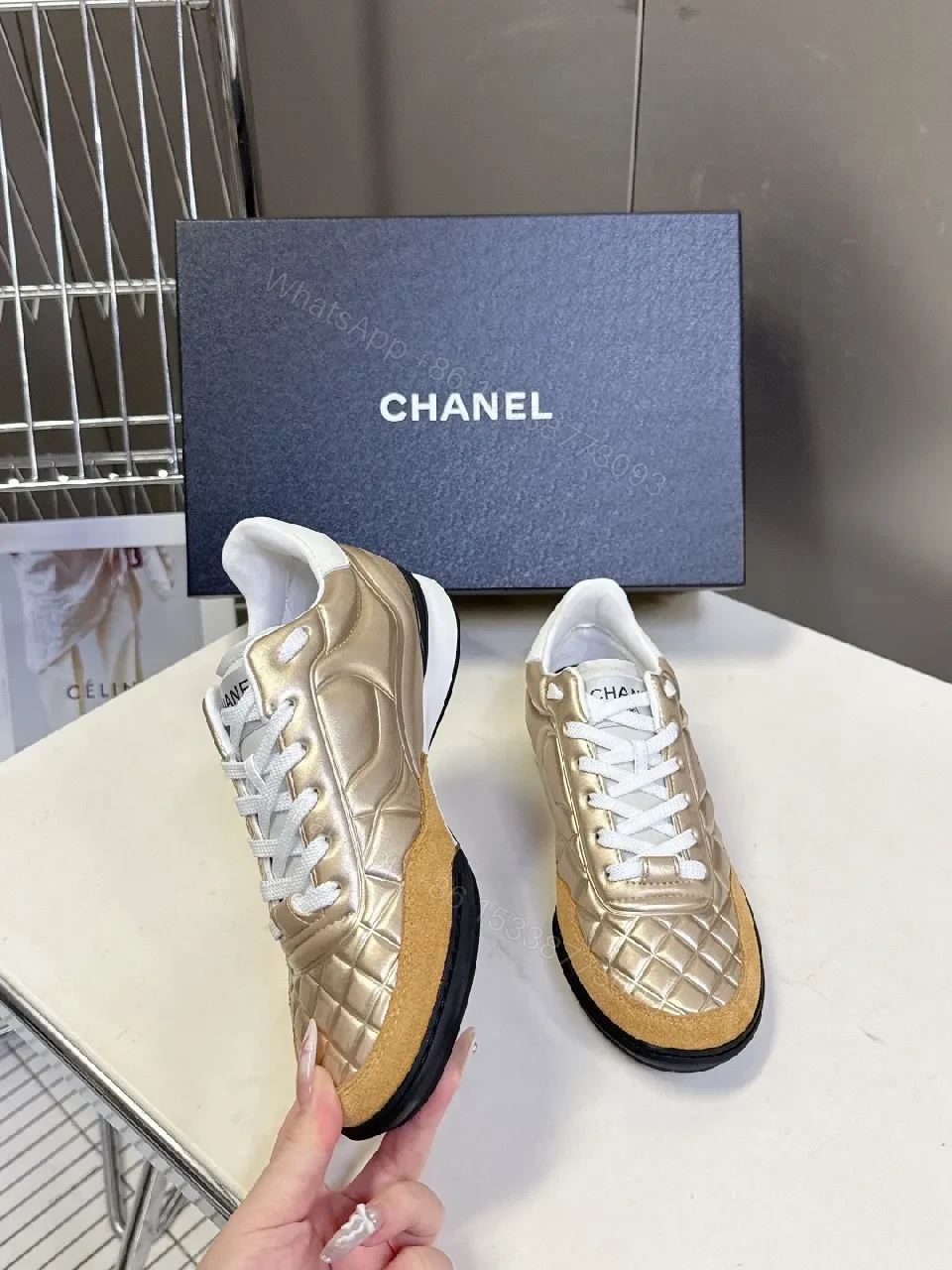 View 9 of Metallic Quilted High-Top Sneakers with Luxe Comfort