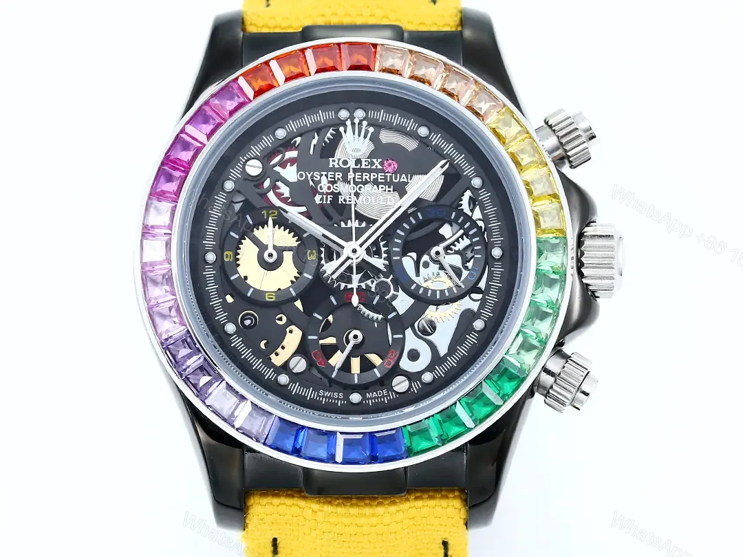 View 2 of Rolex Daytona Rainbow Skeleton Yellow Strap replica 40MM Rubber Strap Edition RG-DAYTONA-RAINBOW-SKELETON-YELLOW-STRAP-40