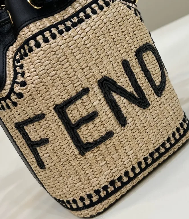 View 5 of Textured Bucket Bag with Bold Fendi Logo - Everyday Luxury Bag