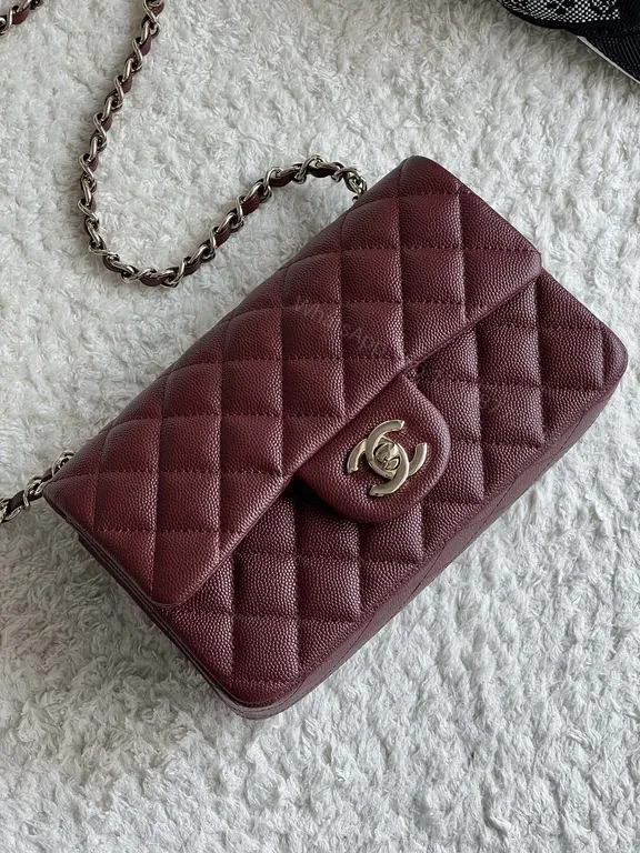 Chic Burgundy Quilted Crossbody Bag with Chain Strap — view 1